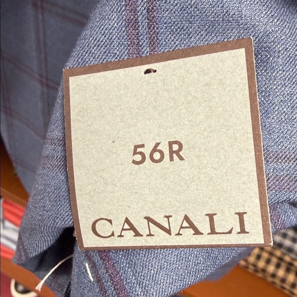 Canali Light Blue Windowpane Sportcoat with Red Checks - Picture 3 of 16